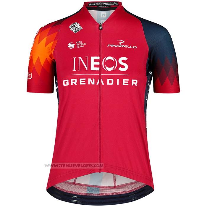 2023 Maillot Cyclisme Femme Ineos Grenadiers Rouge Manches Courtes et Cuissard